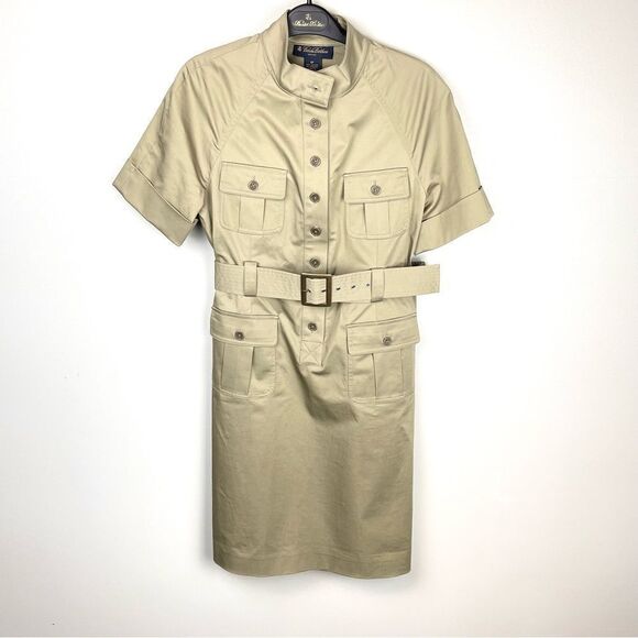 Brooks Brothers Belted Khaki Safari Shirt Dress NWOT 6 Petite - Picture 1 of 4